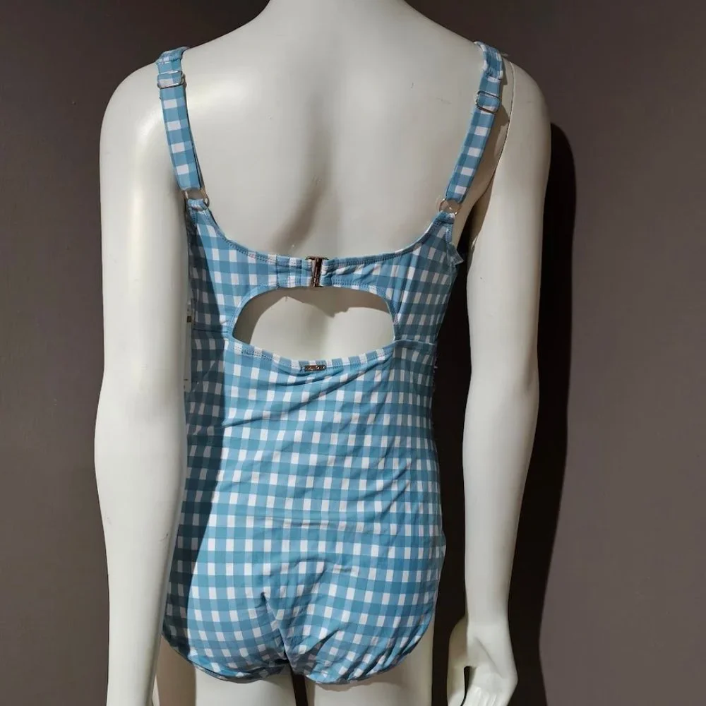 Anne Cole Plus Size Checked Shirred One-Piece Swimsuit